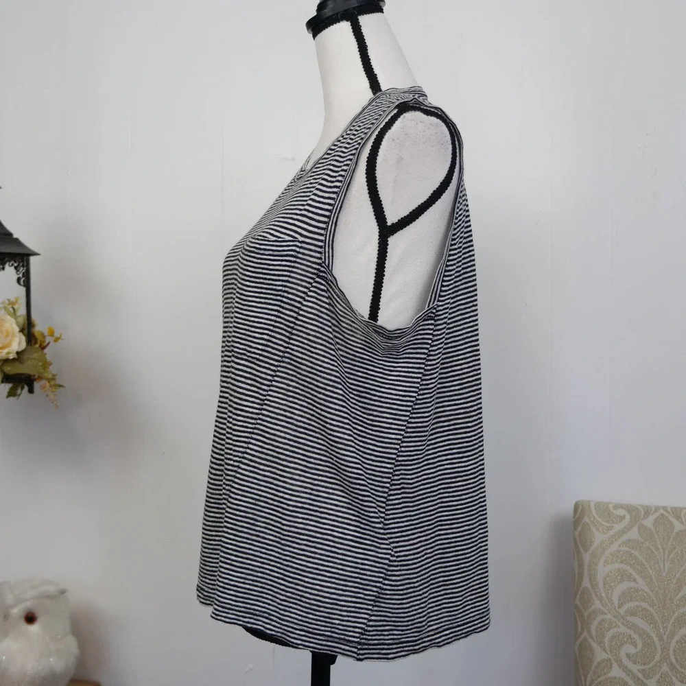 A.L.C. Striped Asymmetrical Pocket Tank Top Sz S Black White 100% Linen ALC - Picture 8 of 9